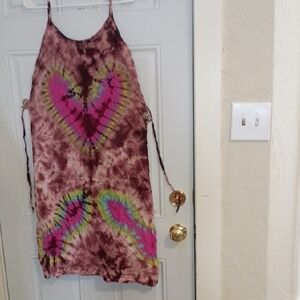 Tie-Dye Spaghetti Strap Sundress with Heart Motif